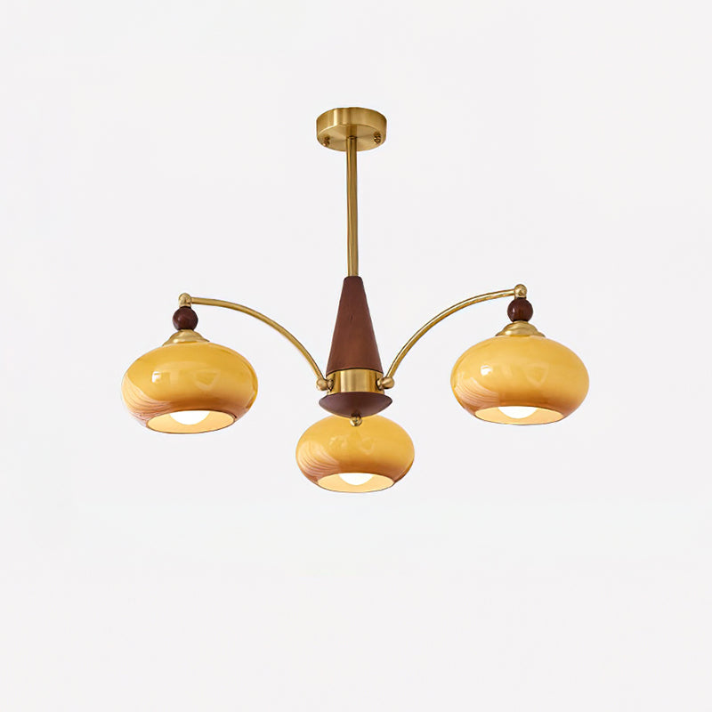 Suspension vintage dorée à globes jaunes multiples