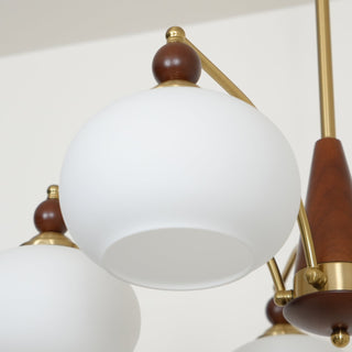 Suspension vintage dorée à globes jaunes multiples