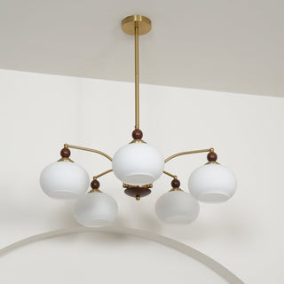 Suspension vintage dorée à globes jaunes multiples