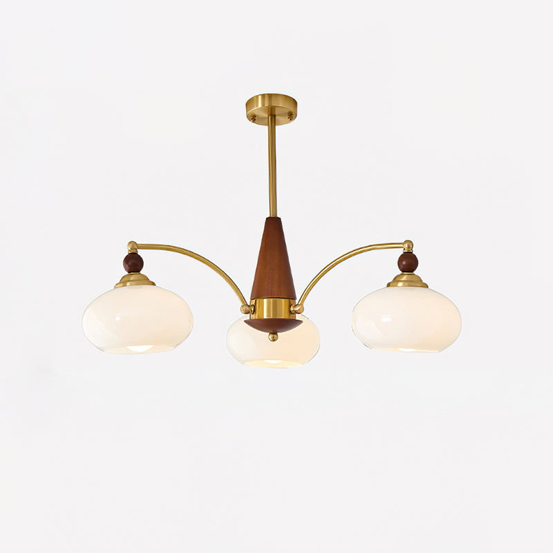 Suspension vintage dorée à globes jaunes multiples