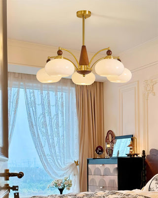 Suspension vintage dorée à globes jaunes multiples