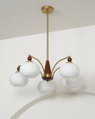 Suspension vintage dorée à globes jaunes multiples