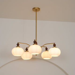 Suspension vintage dorée à globes jaunes multiples