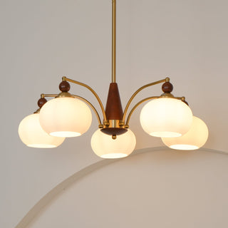 Suspension vintage dorée à globes jaunes multiples