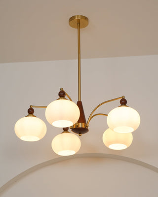 Suspension vintage dorée à globes jaunes multiples