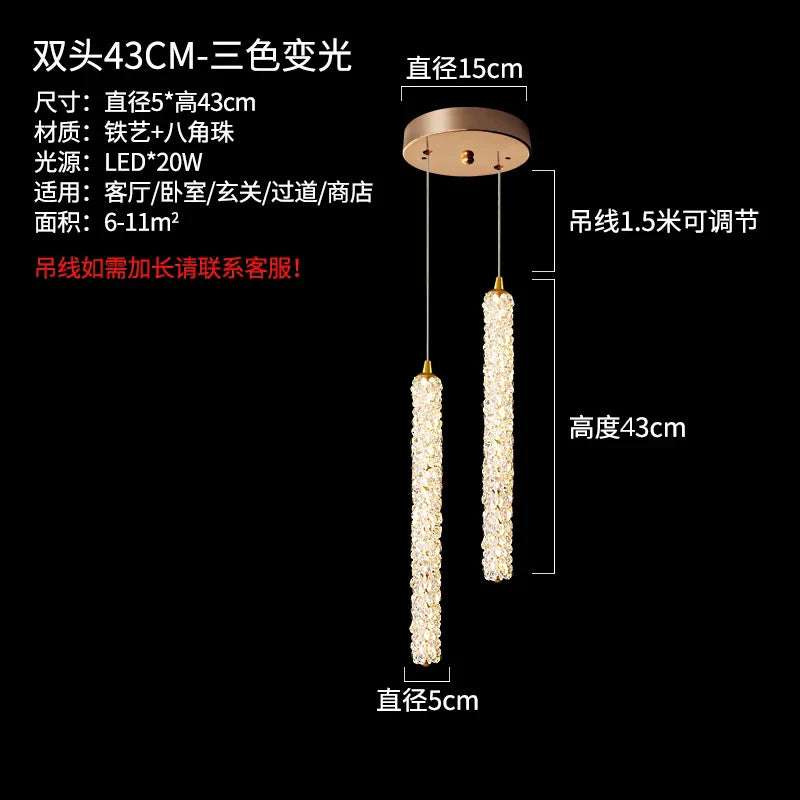 Suspension design cristal LED moderne luxe dorée