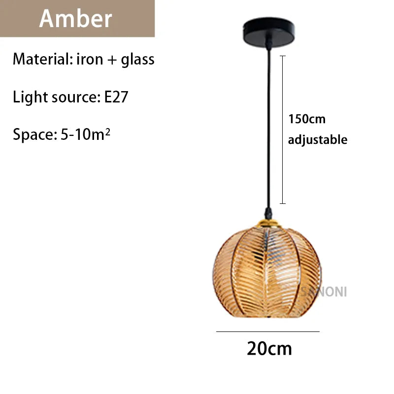 Suspension verre strié vert design moderne nordique