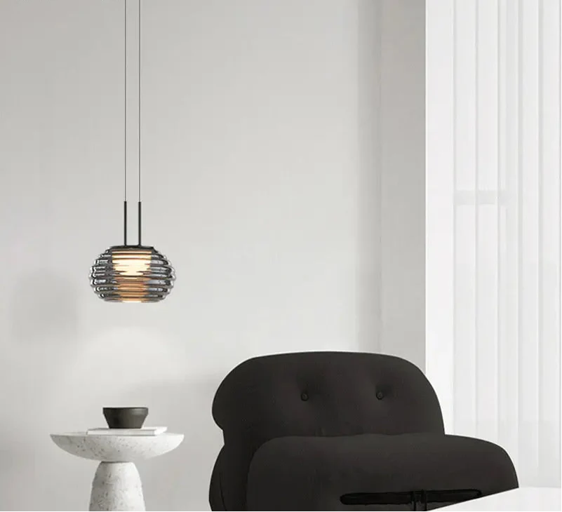 Suspension moderne design verre gris LED minimaliste