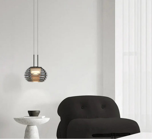 Suspension moderne design verre gris LED minimaliste