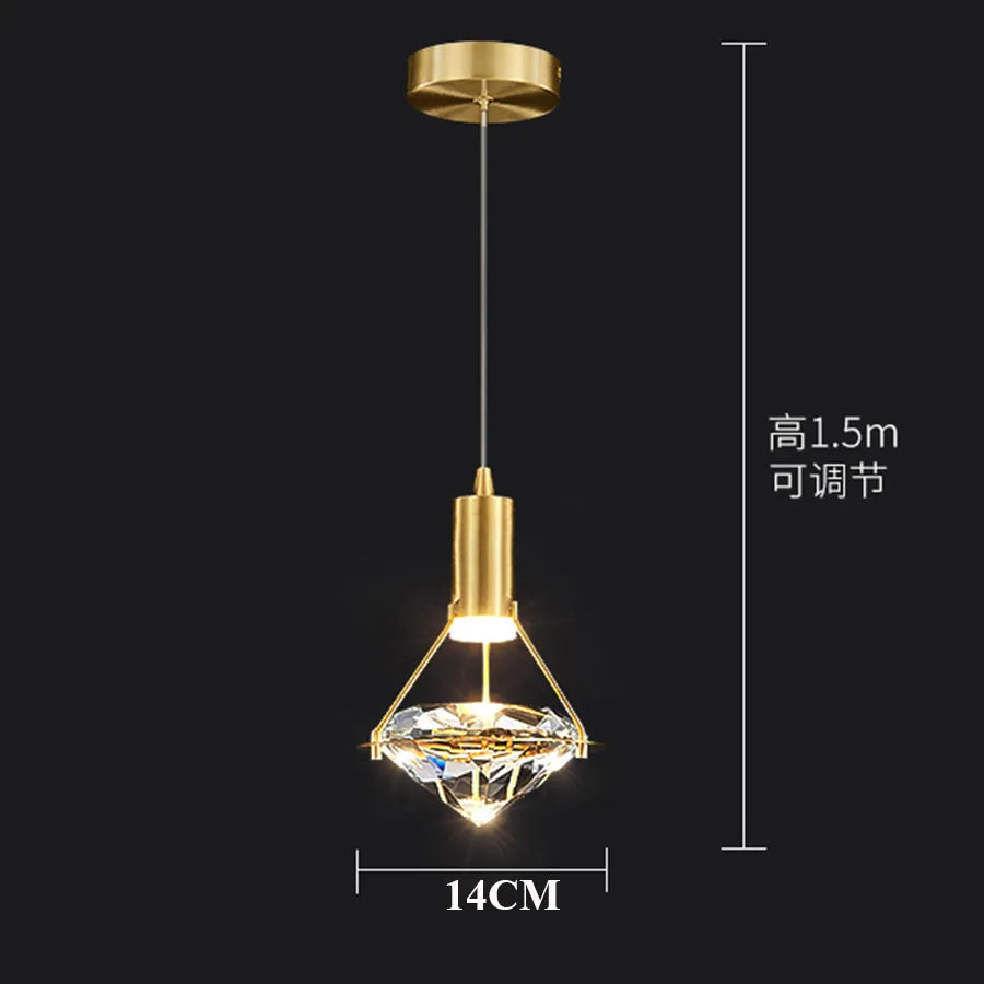 Suspension design cristal LED dorée moderne