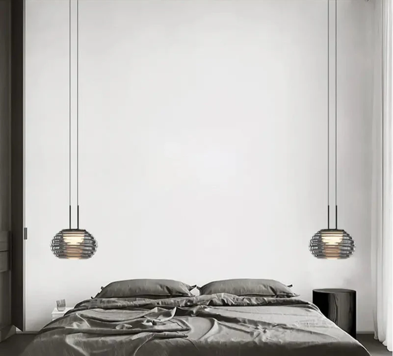 Suspension moderne design verre gris LED minimaliste