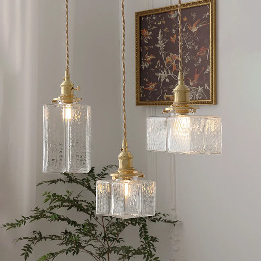 Suspension vintage en verre et métal doré luminaire