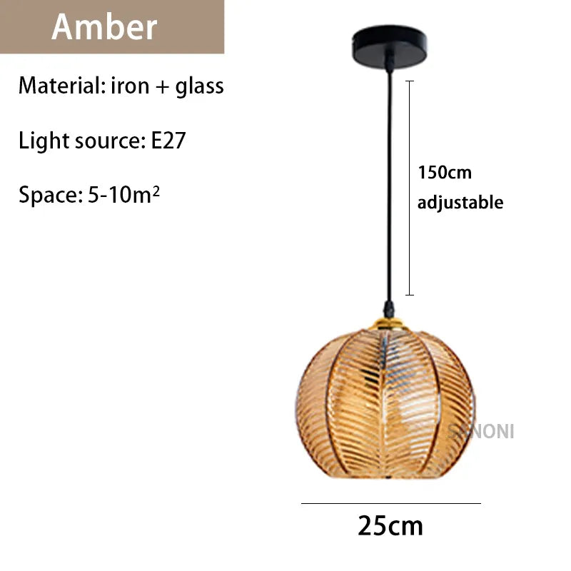 Suspension verre strié vert design moderne nordique