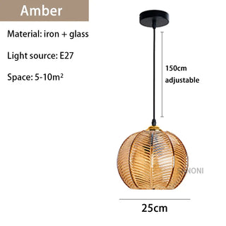 Suspension verre strié vert design moderne nordique