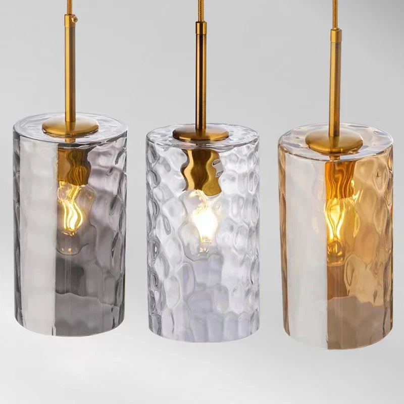 Suspension design verre texturé et métal doré nordique