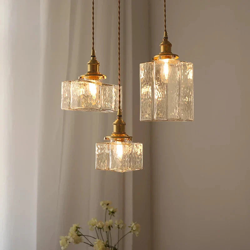 Suspension vintage en verre et métal doré luminaire