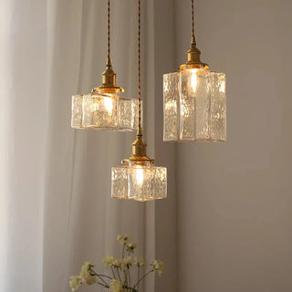 Suspension vintage en verre et métal doré luminaire