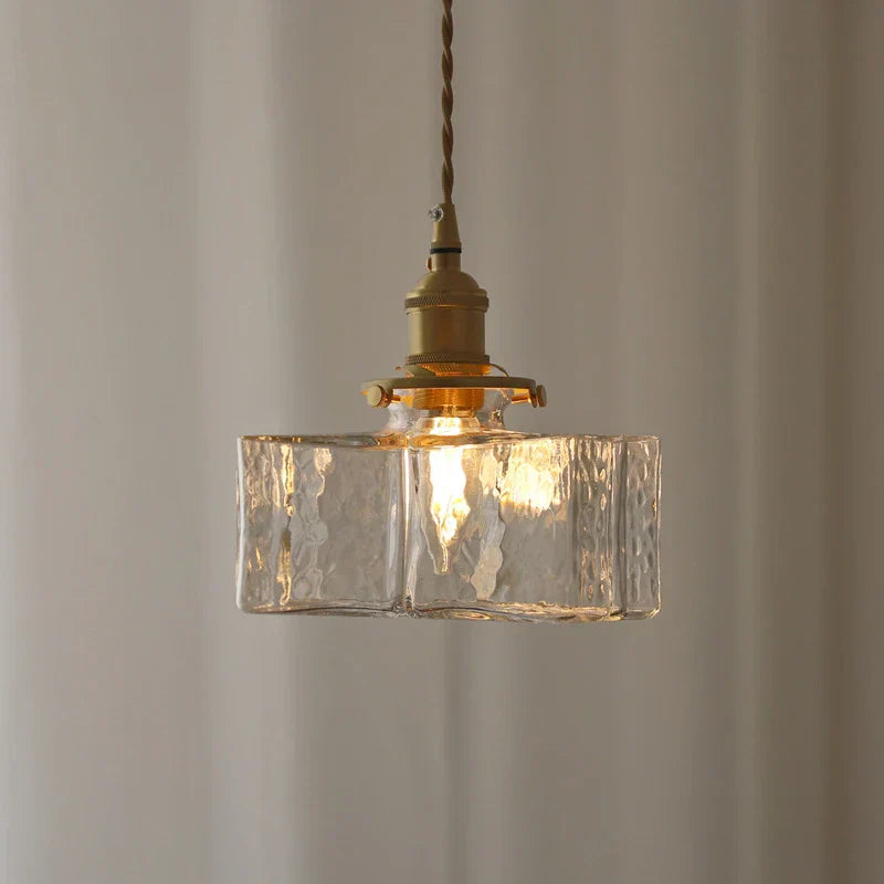 Suspension vintage en verre et métal doré design