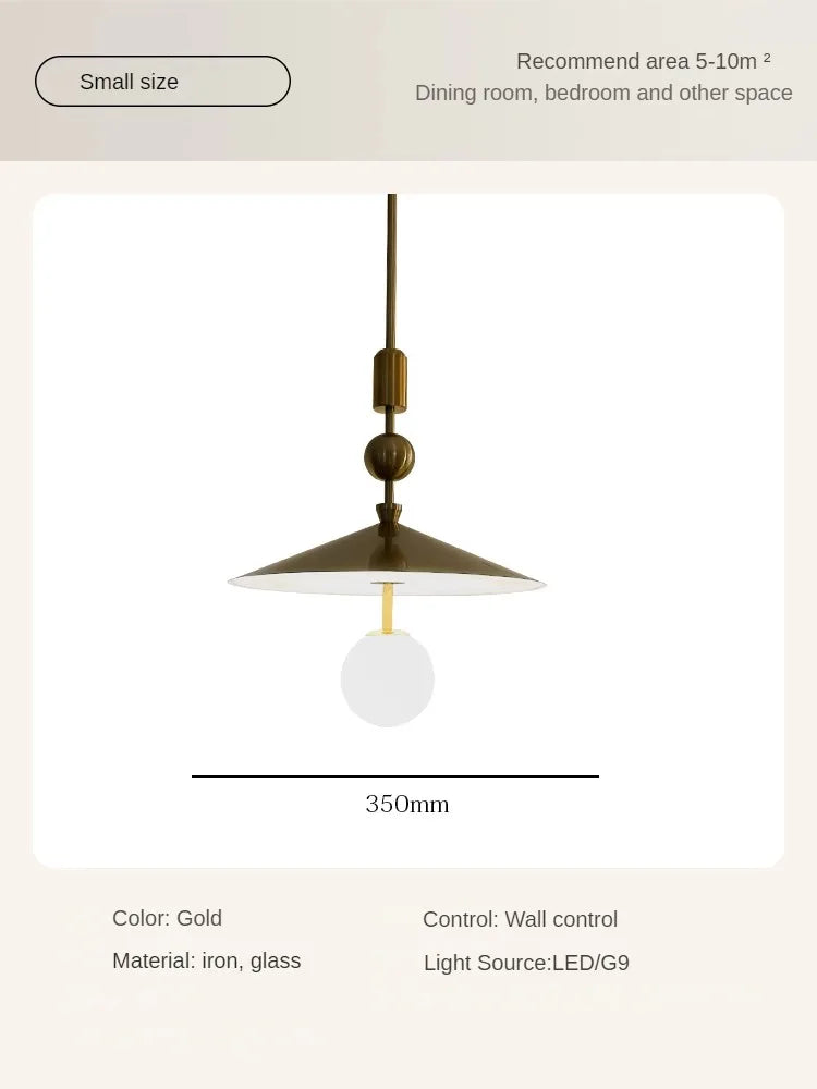 Suspension design moderne dorée avec abat-jour conique