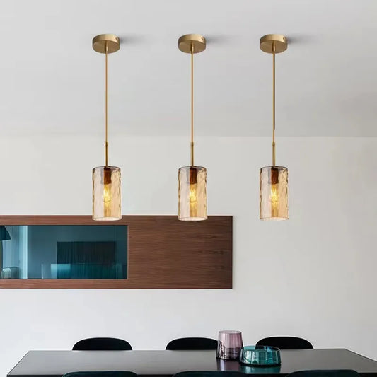 Suspension design verre texturé et métal doré nordique