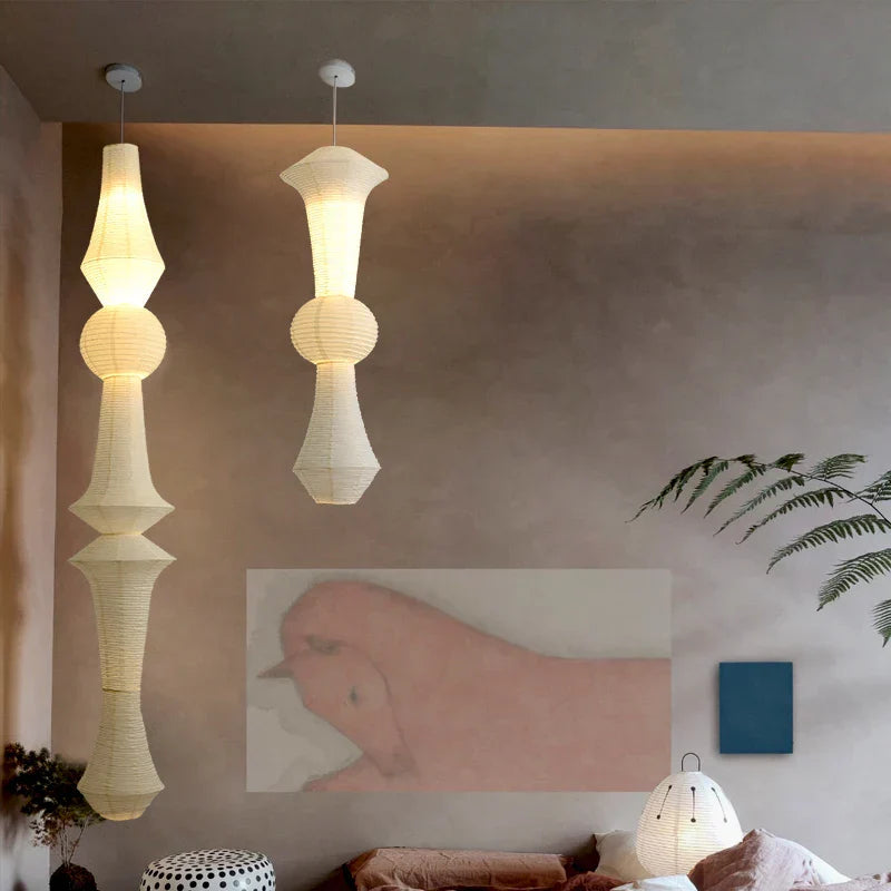 Suspension japonaise LED en papier de riz Wabi Sabi