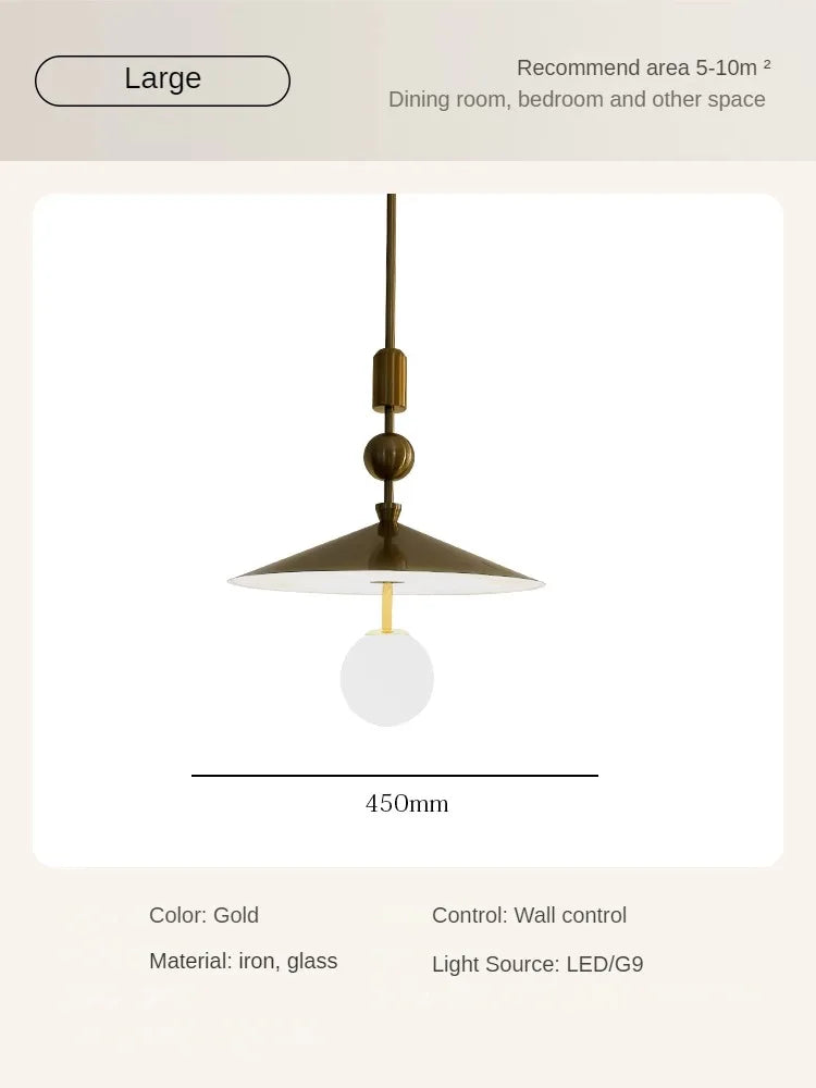 Suspension design moderne dorée avec abat-jour conique