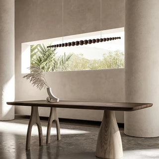 Suspension linéaire en perles de bois design moderne