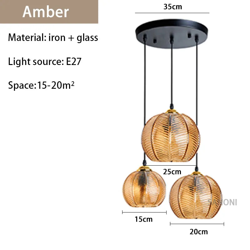 Suspension verre strié vert design moderne nordique