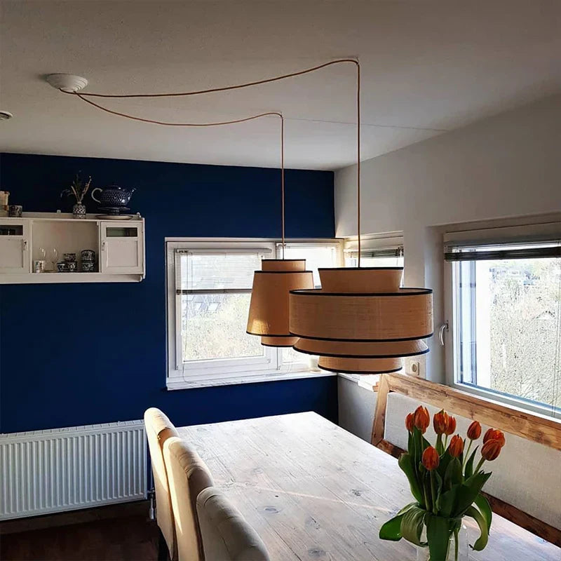Suspension japonaise design en tissu naturel multicouche