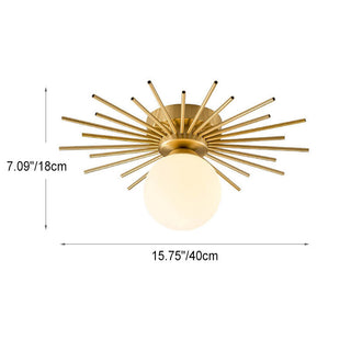 Suspension soleil dorée design avec globe en verre