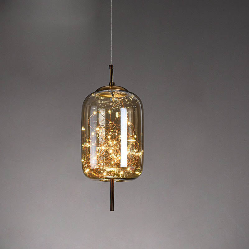 Suspension design verre et LED dorée moderne