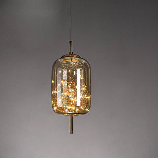Suspension design verre et LED dorée moderne