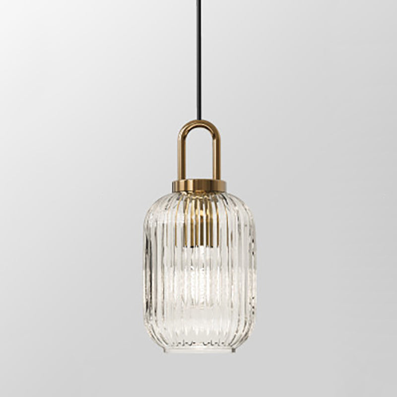 Suspension design verre cannelé et finition dorée