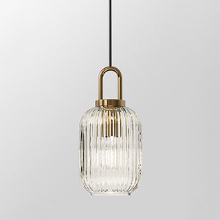 Suspension design verre cannelé et finition dorée