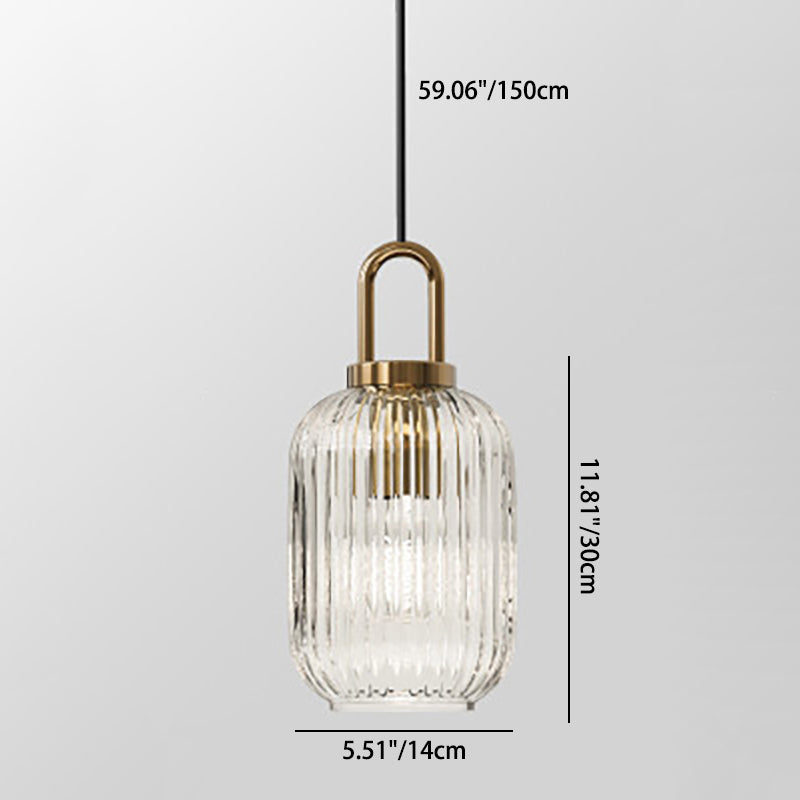 Suspension design verre cannelé et finition dorée