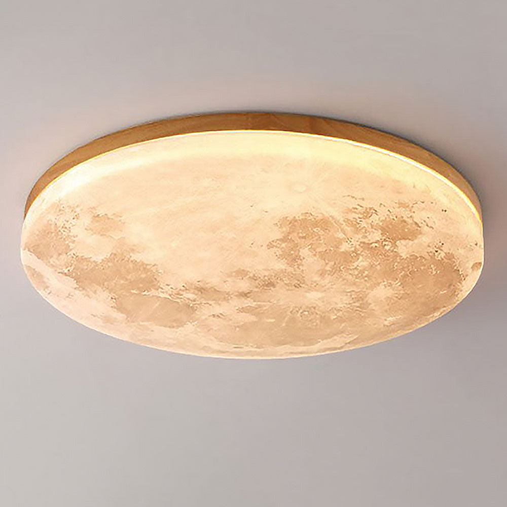 Plafonnier LED design effet lune en bois naturel