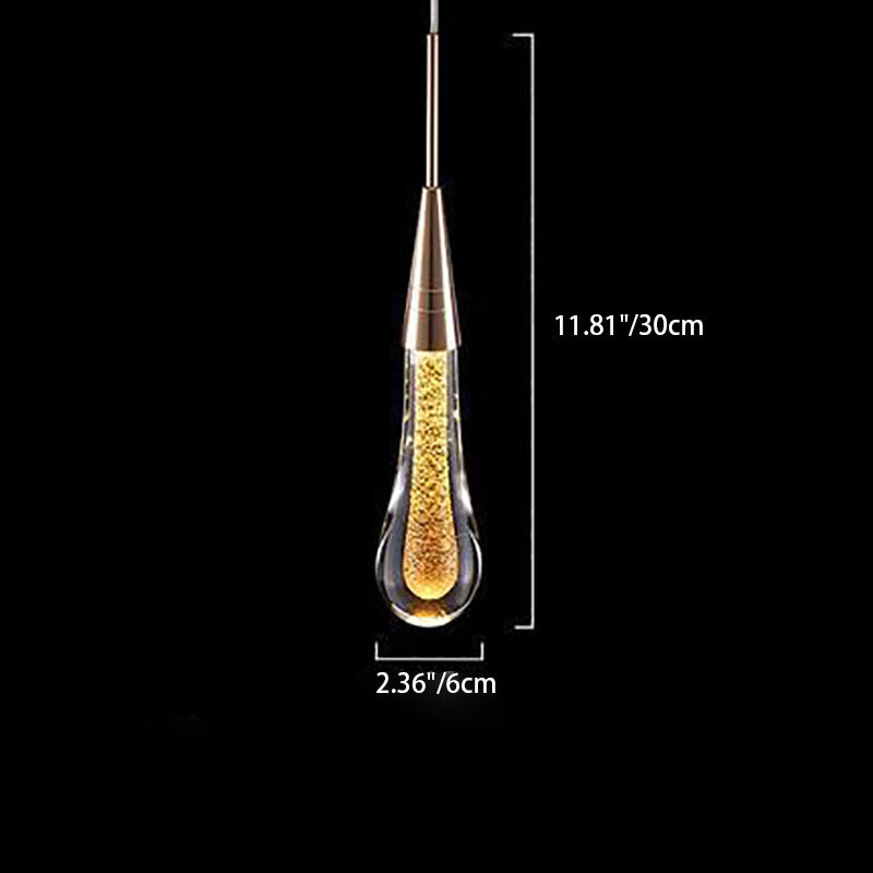 Suspension LED design goutte d'eau dorée en verre