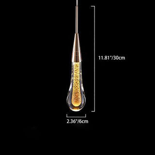 Suspension LED design goutte d'eau dorée en verre
