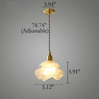 Suspension vintage verre pétales blanc cuivre doré