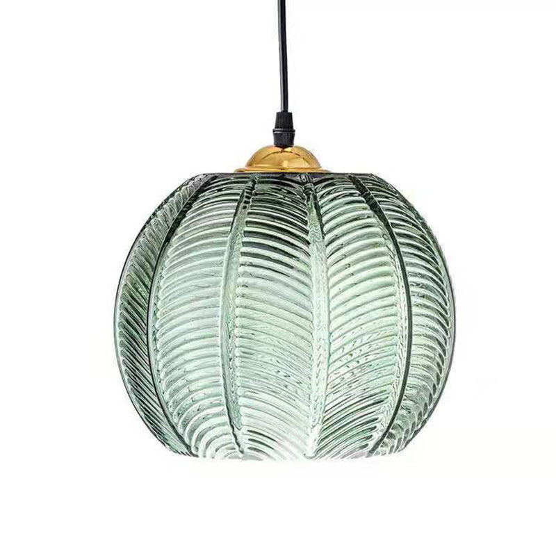 Suspension verre design motif feuille verte moderne
