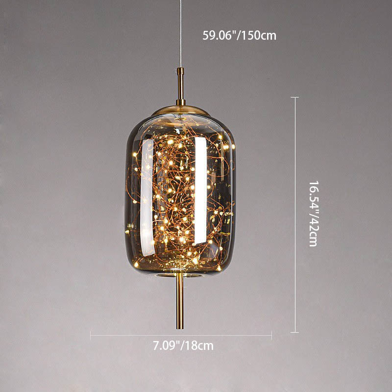 Suspension design verre et LED dorée moderne