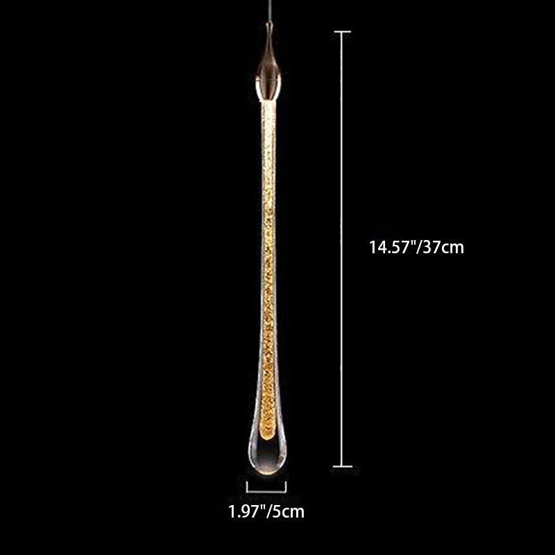 Suspension LED design goutte d'eau dorée en verre