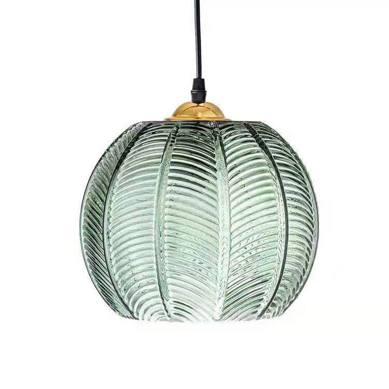 Suspension verre design motif feuille verte moderne