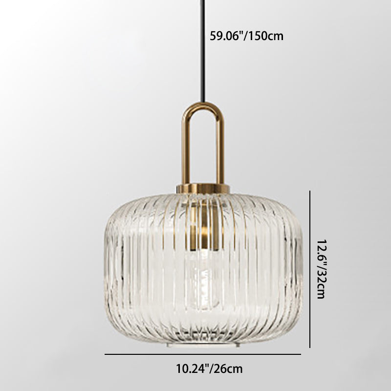 Suspension design verre cannelé et finition dorée
