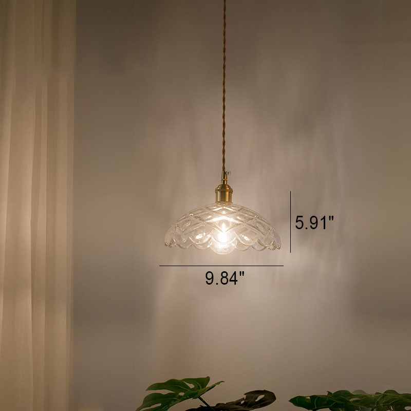 Suspension vintage verre et laiton motif floral
