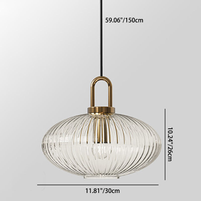 Suspension design verre cannelé et finition dorée