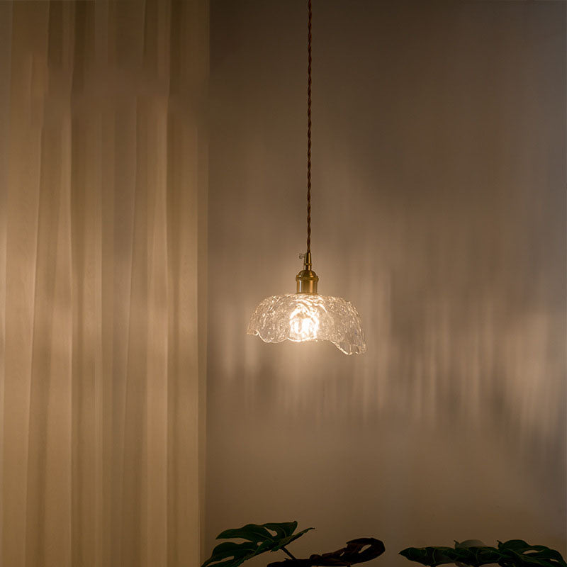 Suspension vintage verre et laiton motif floral