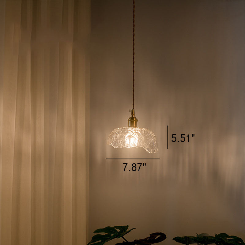 Suspension vintage verre et laiton motif floral