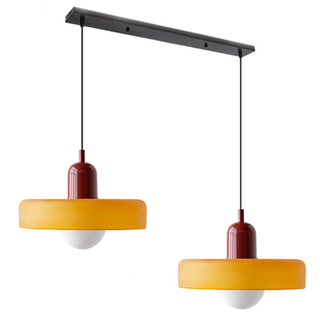 Suspension vintage double Bauhaus en verre et métal