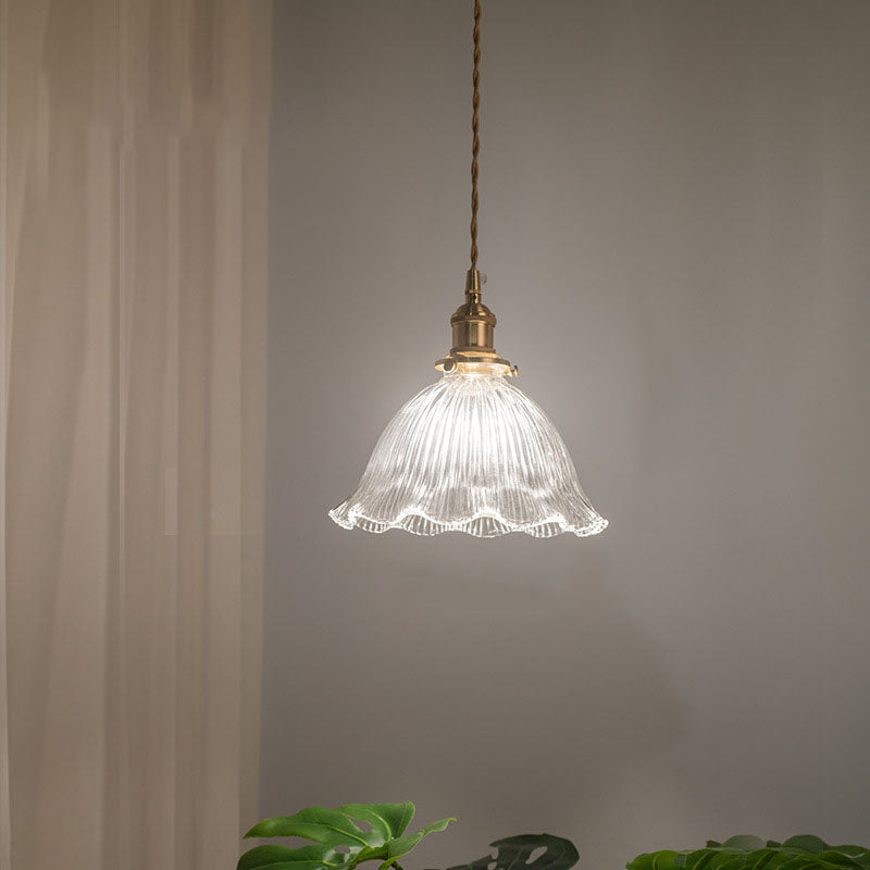 Suspension vintage verre et laiton motif floral